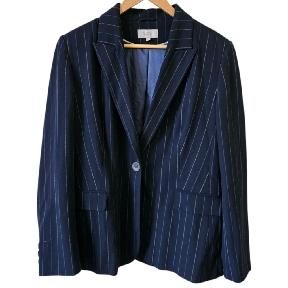 Marks & Spencer Navy Pinstripe Blazer Women’s UK 18 Tailored Workwear Jacket.